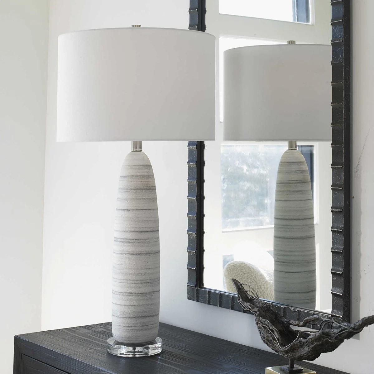 Uttermost Levadia White Glazed Ceramic Table Lamp With White Drum Shade