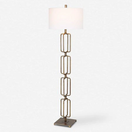 Uttermost Link Brushed Gold Iron Floor Lamp With White Linen Shade - Image 2