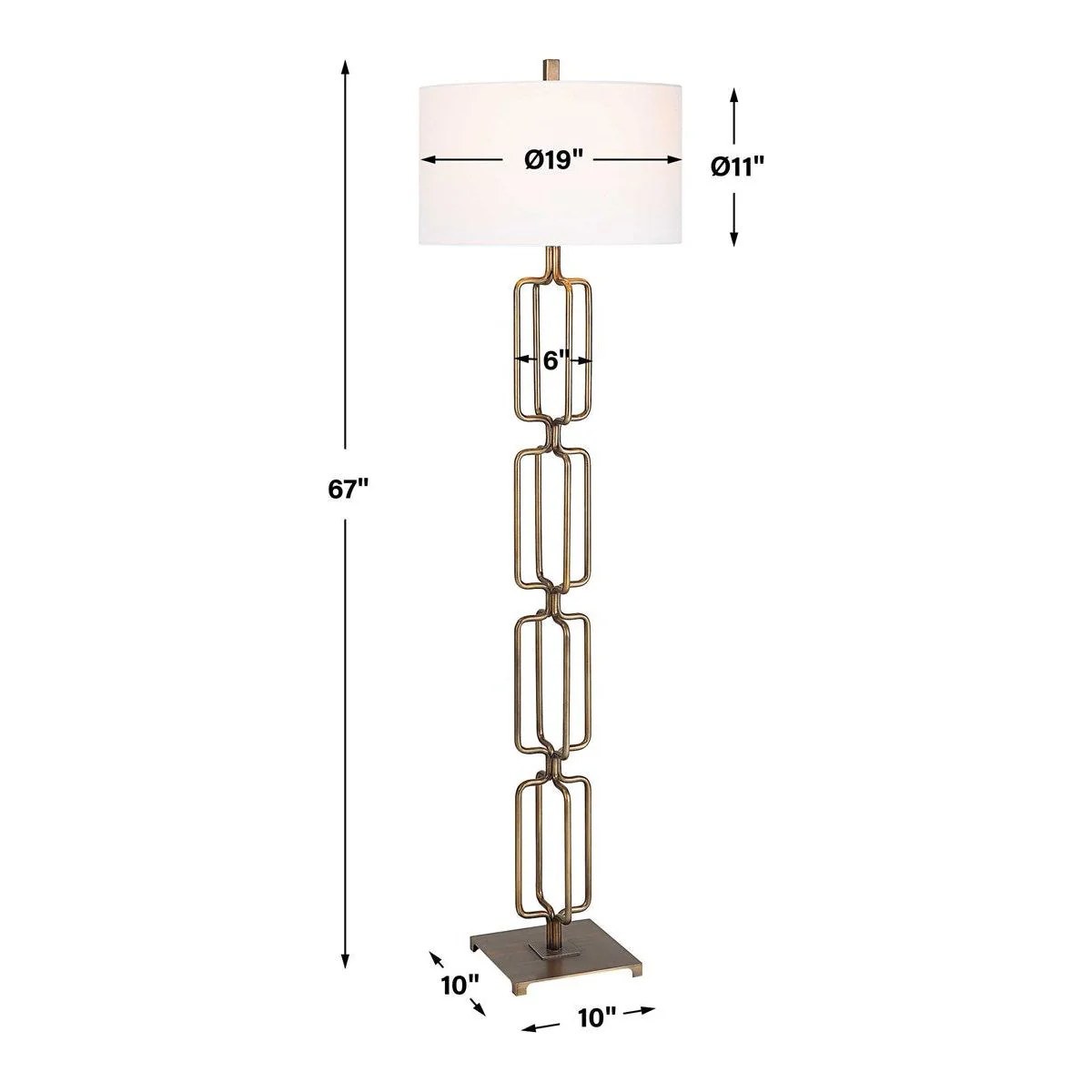 Uttermost Link Brushed Gold Iron Floor Lamp With White Linen Shade - Image 6