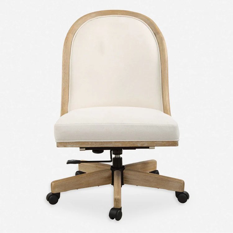 Uttermost Lithe White Frost Fabric and Light Oak Natural Ceruse Desk Chair with Casters - Image 2