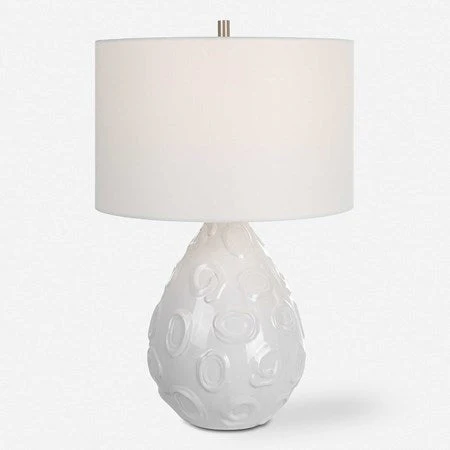 Uttermost Loop White Glazed Ceramic Table Lamp With Linen Shade - Image 2