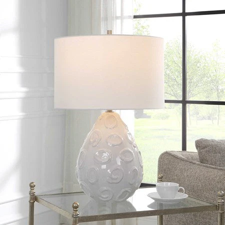 Uttermost Loop White Glazed Ceramic Table Lamp With Linen Shade - Image 3