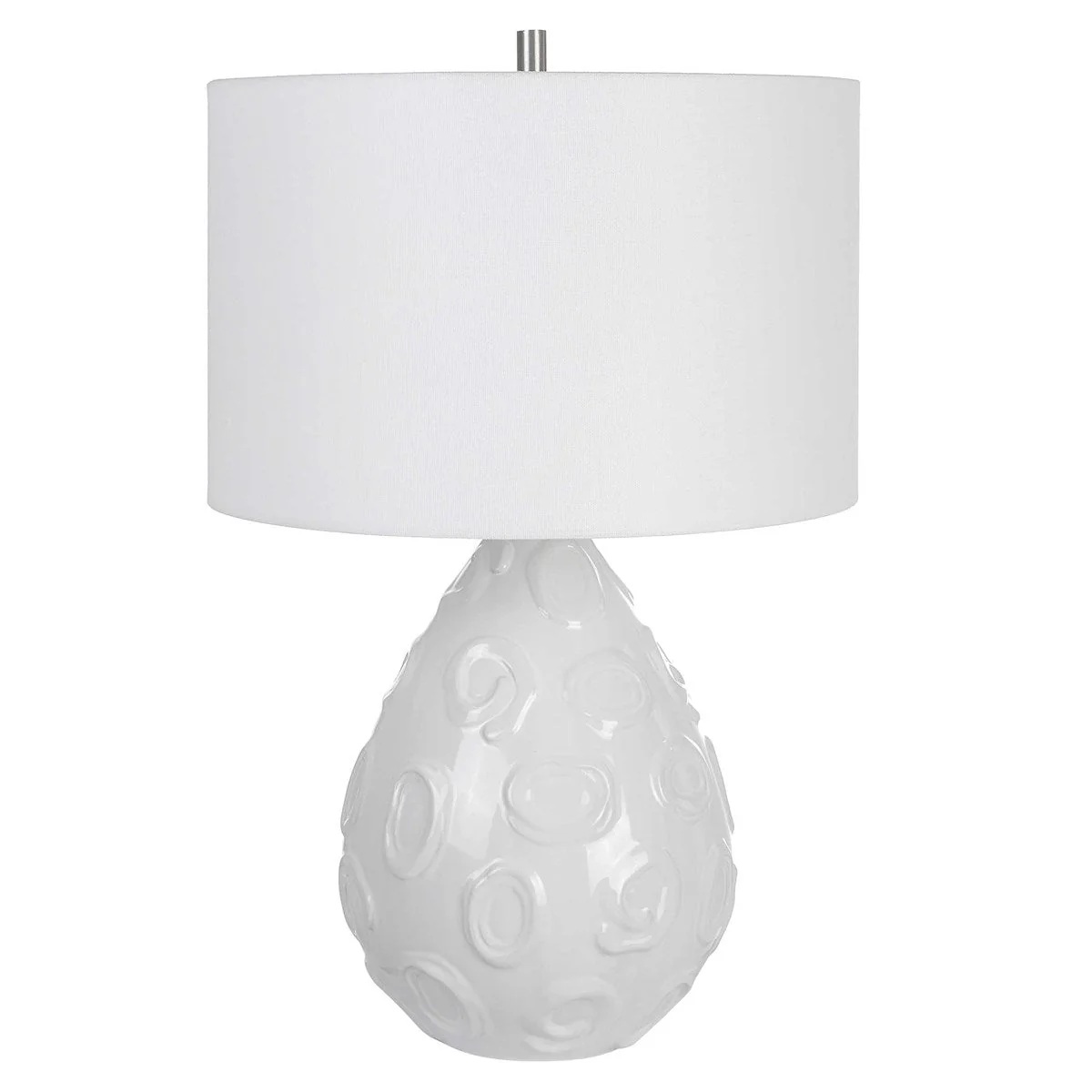 Uttermost Loop White Glazed Ceramic Table Lamp With Linen Shade - Image 4