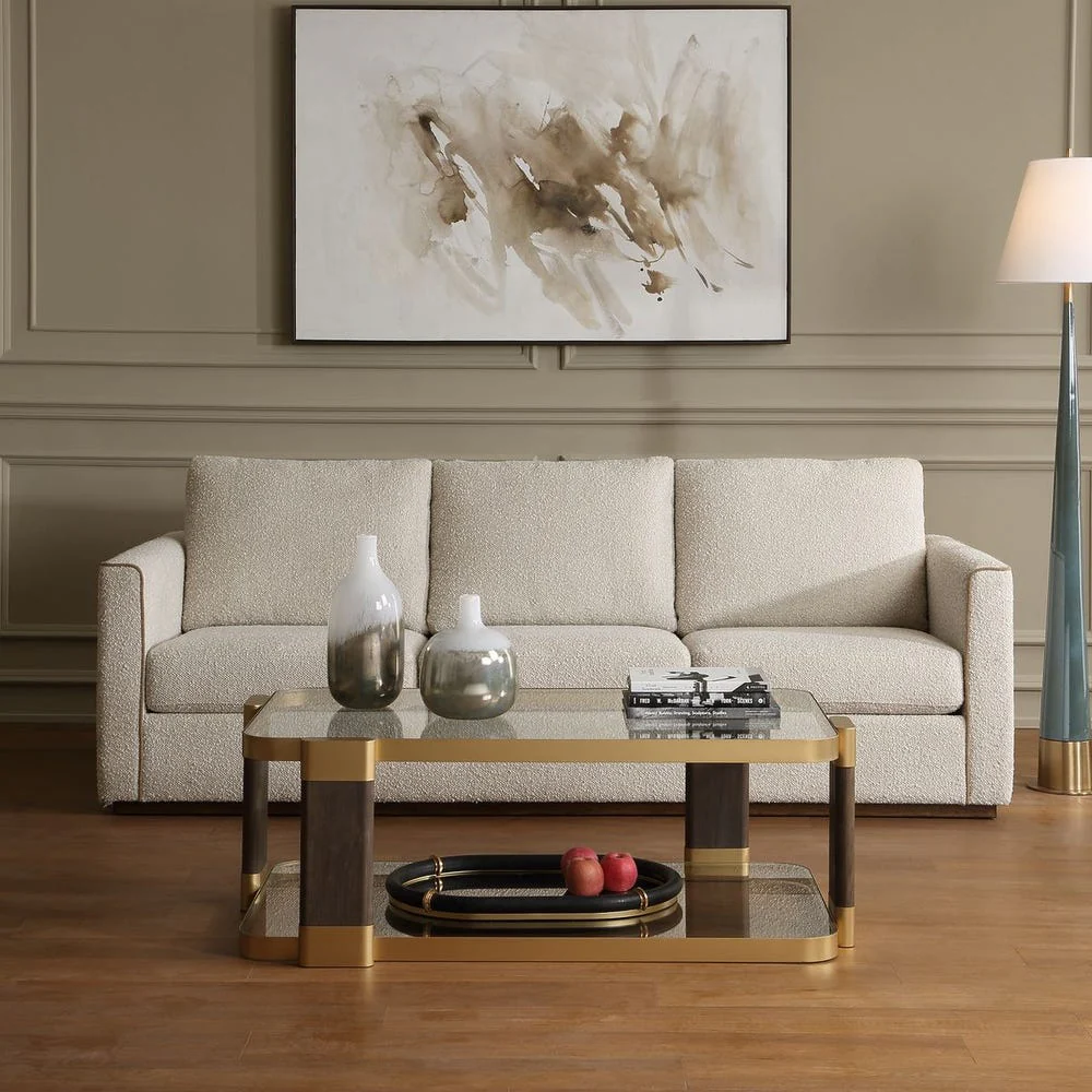 Uttermost Lorien Upholstered Looped Cream Boucle Sofa - Image 3