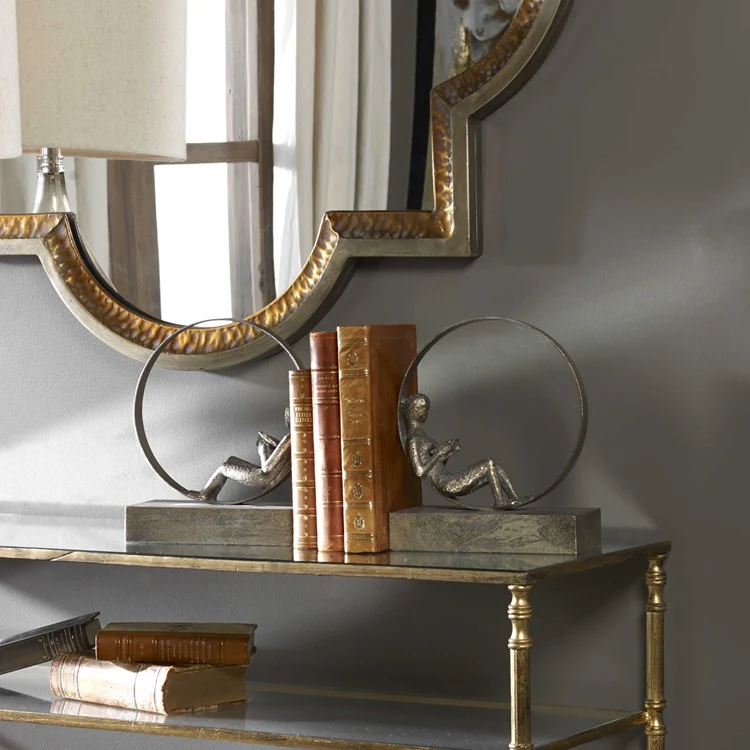 Uttermost Lounging Reader Antiqued Silver Leaf Bookends - Image 4