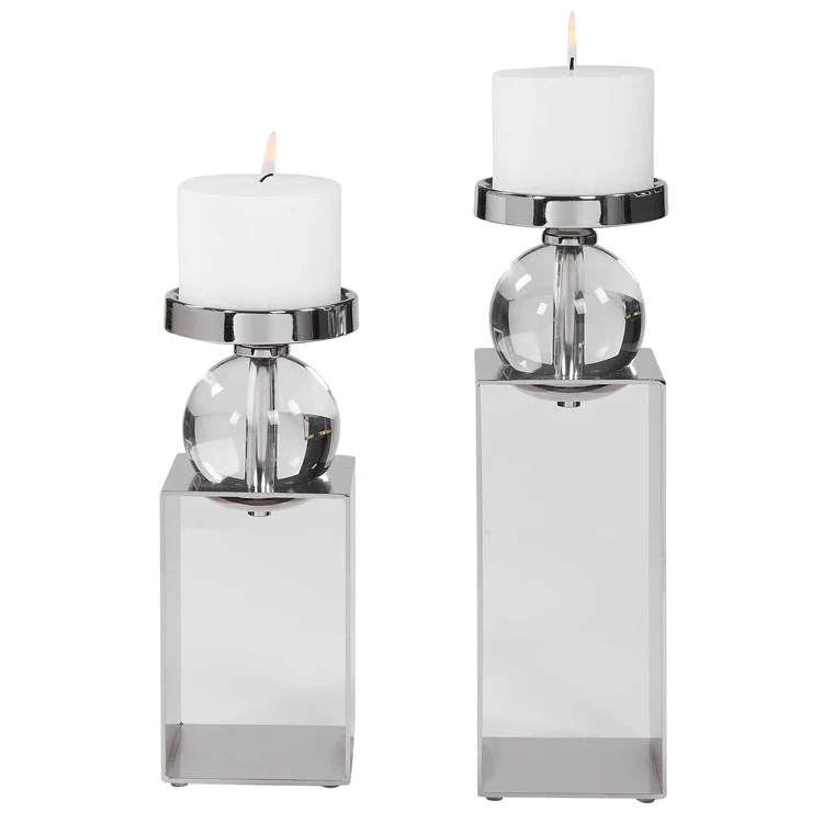 Uttermost Lucian Polished Nickel and Crystal Set of 2 Candle Holders ~ Candles Included - Image 3