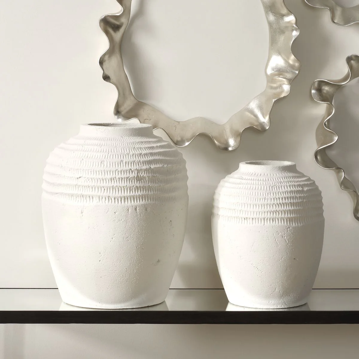 Uttermost Luna Ridge Chalk White Ceramic Vases ~ Set Of Two - Image 2