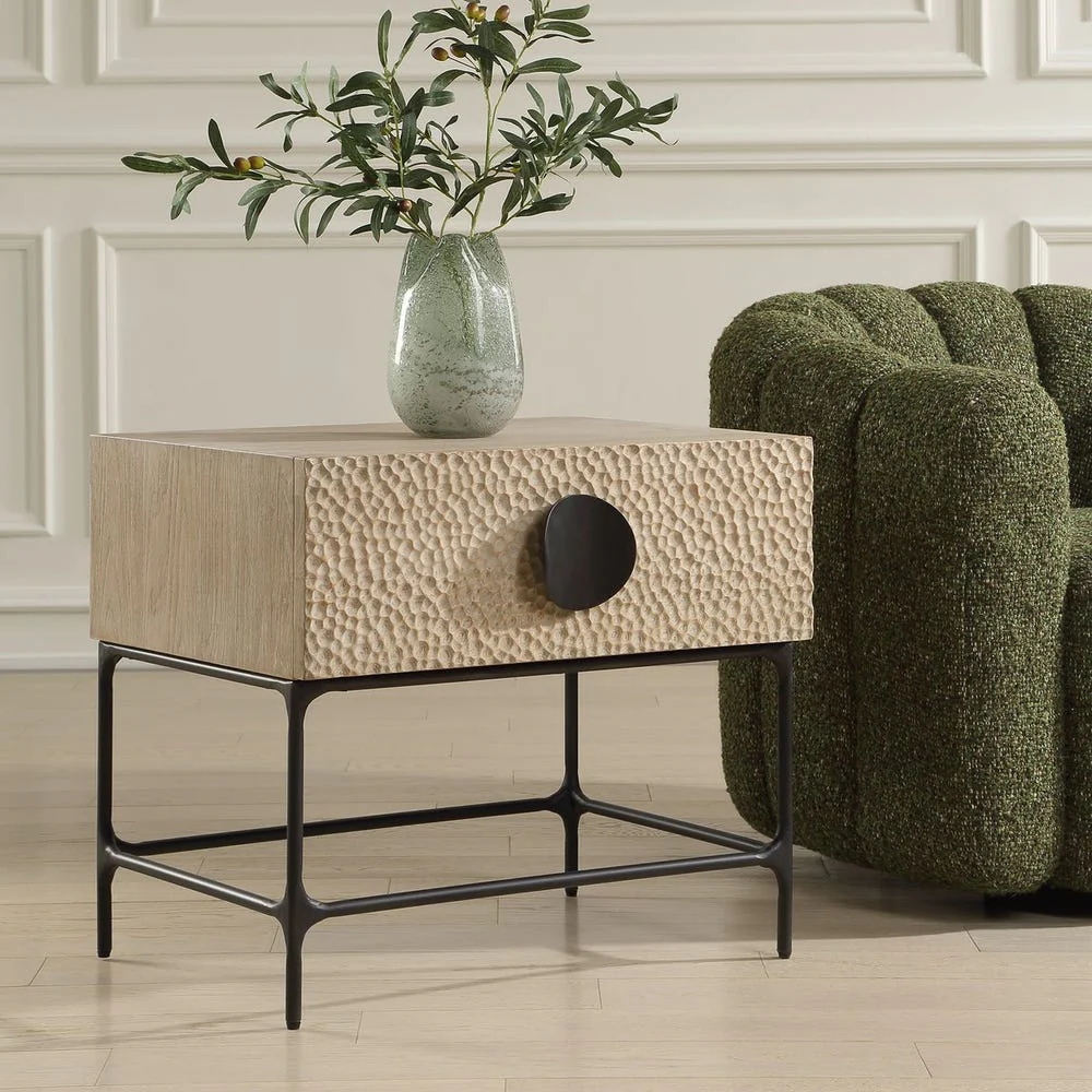 Uttermost Lunar Natural Oak And Solid Black Iron Side Table