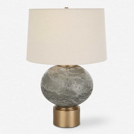 Uttermost Lunia Smoky Gray Glass Table Lamp With Oatmeal Linen Shade - Image 2