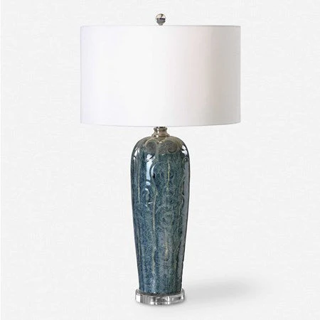 Uttermost Maira Heathered Blue Ceramic Table Lamp With White Linen Shade - Image 2