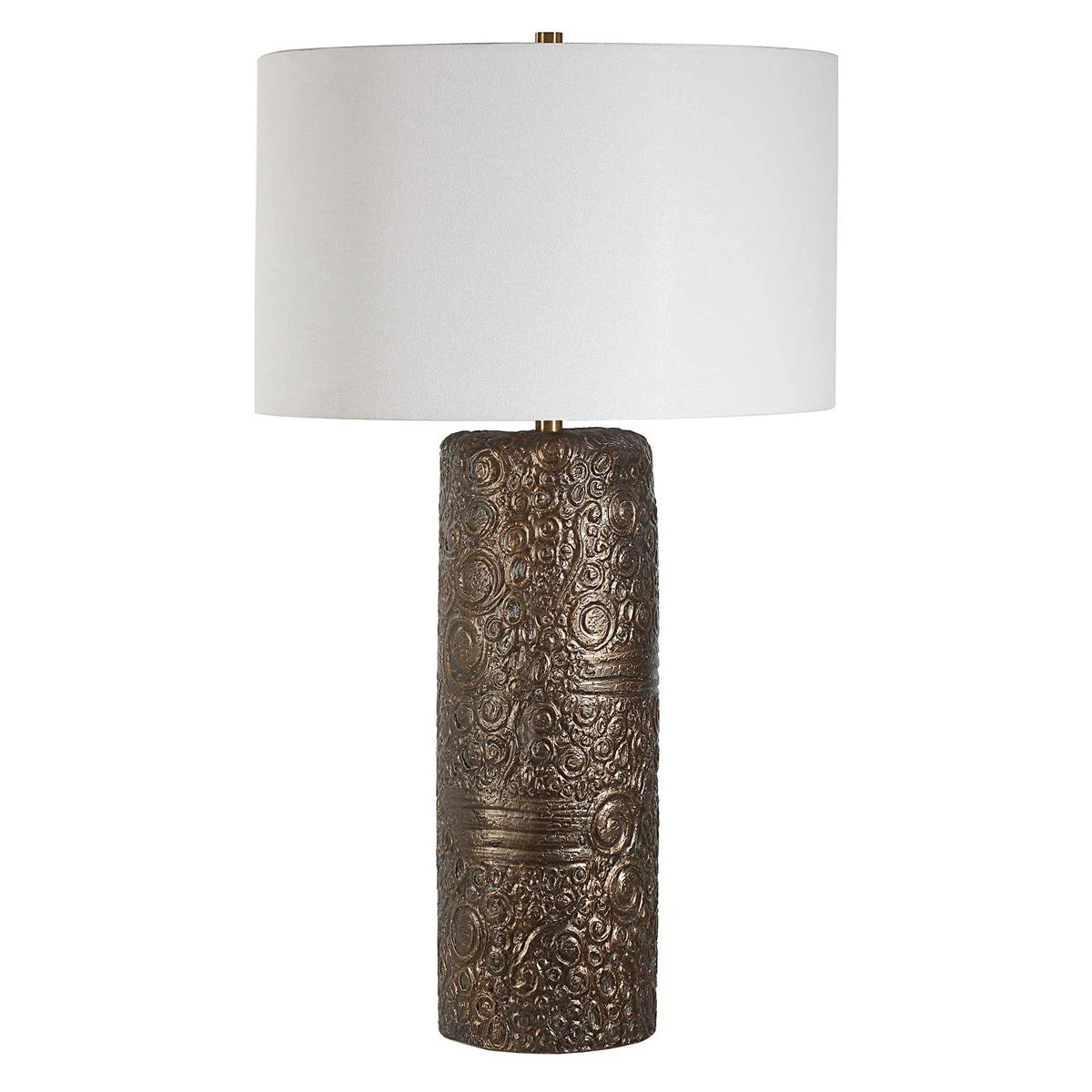 Uttermost Malaga Aged Bronze Ceramic Table Lamp With White Linen Shade - Image 5