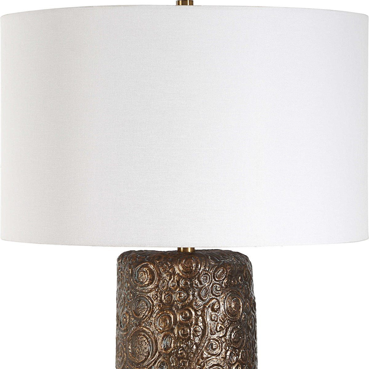 Uttermost Malaga Aged Bronze Ceramic Table Lamp With White Linen Shade - Image 6