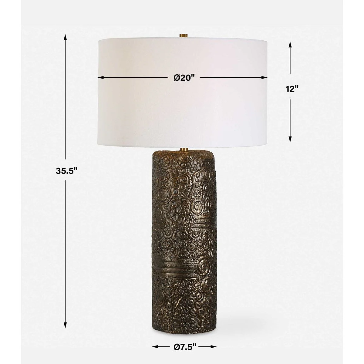 Uttermost Malaga Aged Bronze Ceramic Table Lamp With White Linen Shade - Image 8