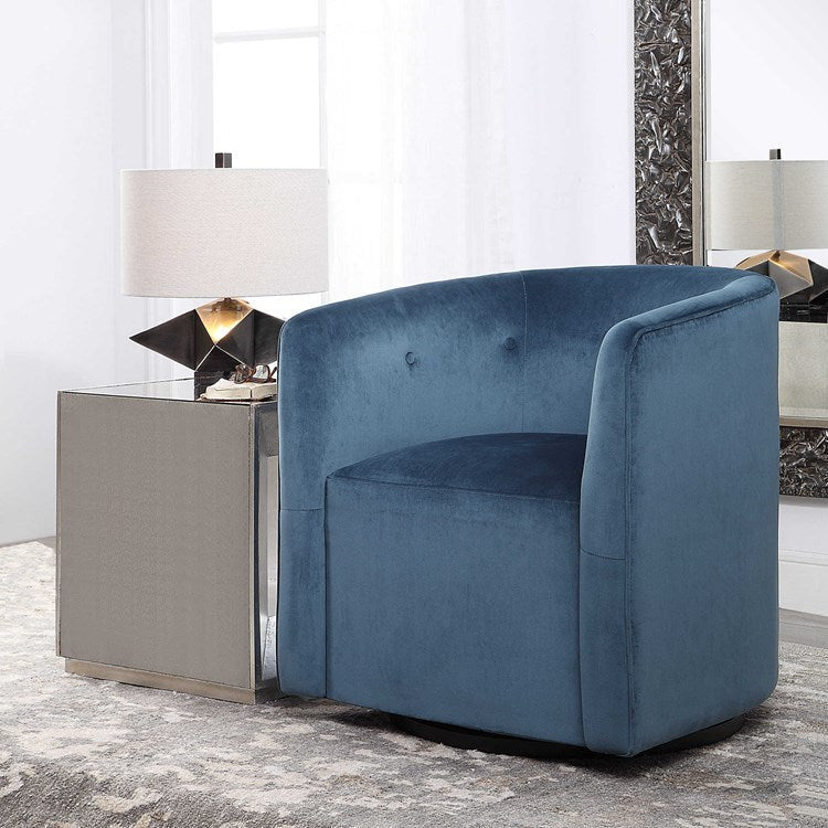 Uttermost Mallorie Ink Blue Velvet Barrel Swivel Chair - Image 3