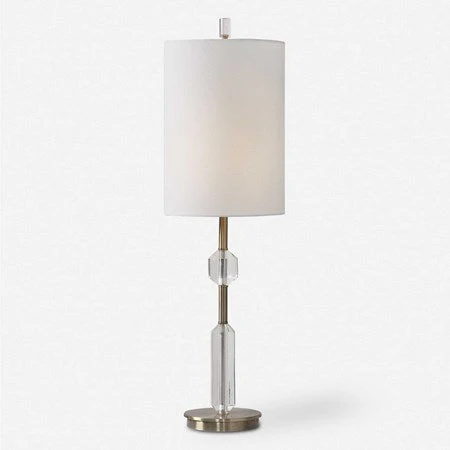 Uttermost Margo Antiqued Brass and Crystal Buffet Lamp With White Linen Shade - Image 2