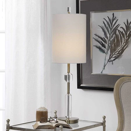 Uttermost Margo Antiqued Brass and Crystal Buffet Lamp With White Linen Shade - Image 3