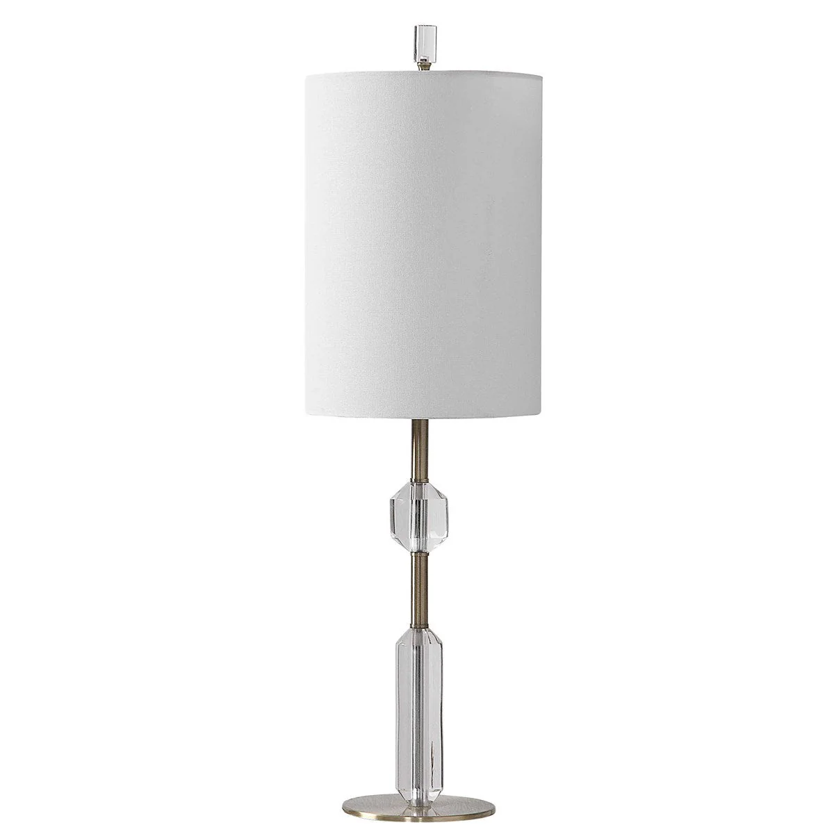 Uttermost Margo Antiqued Brass and Crystal Buffet Lamp With White Linen Shade - Image 4