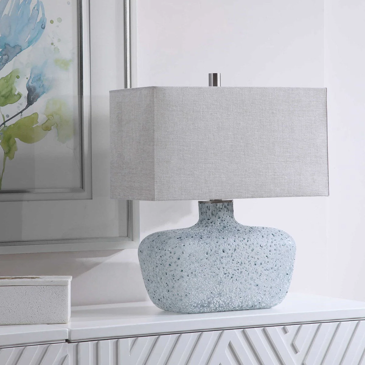 Uttermost Matisse Blue Glass Table Lamp With Gray Linen Shade - Image 3