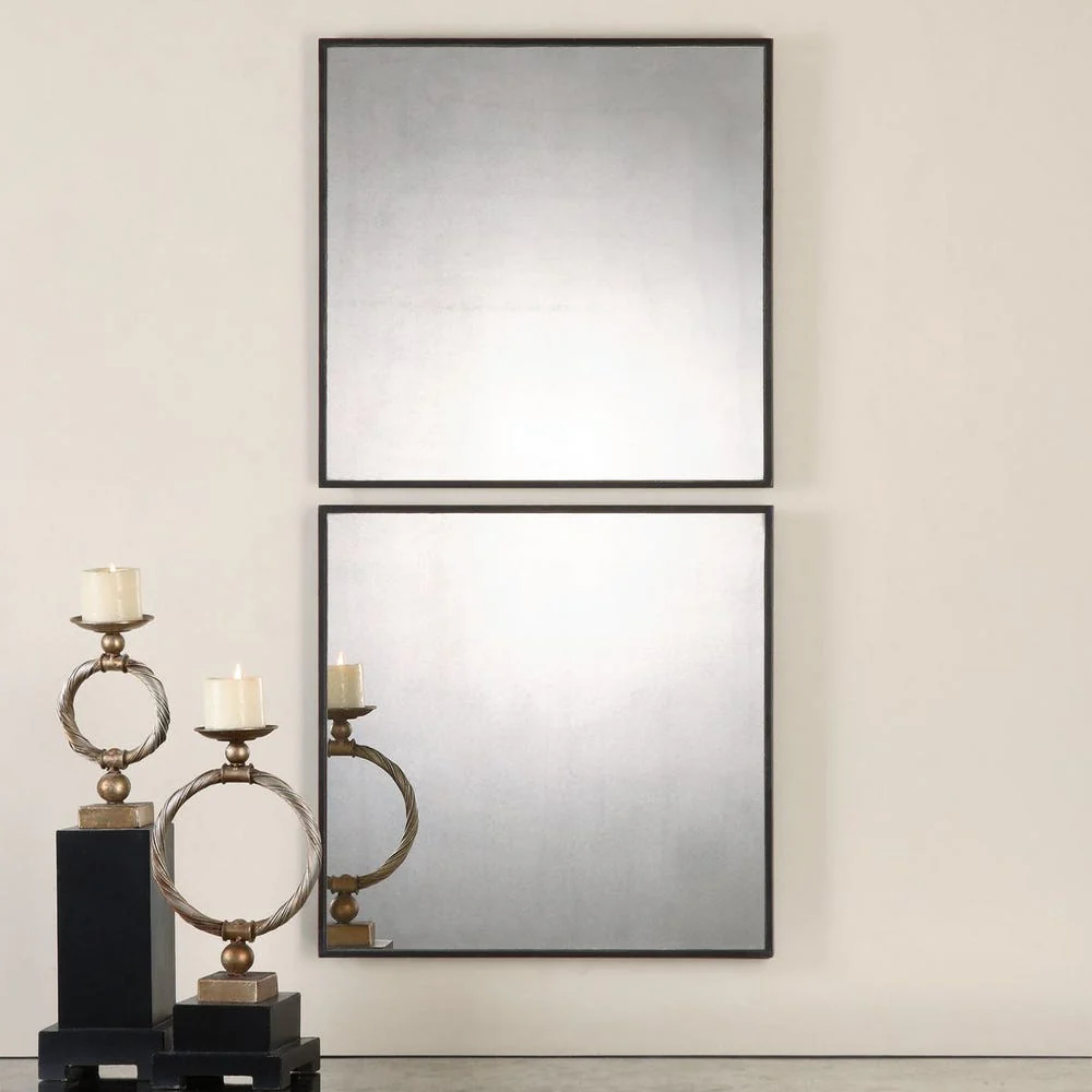 Uttermost Matty Aged Black Framed Square Mirrors ~ Set Of 2