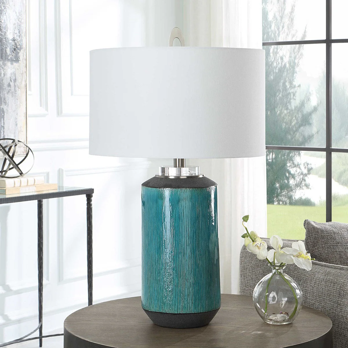 Uttermost Maui Aqua Blue Ceramic Table Lamp With Linen Shade - Image 7
