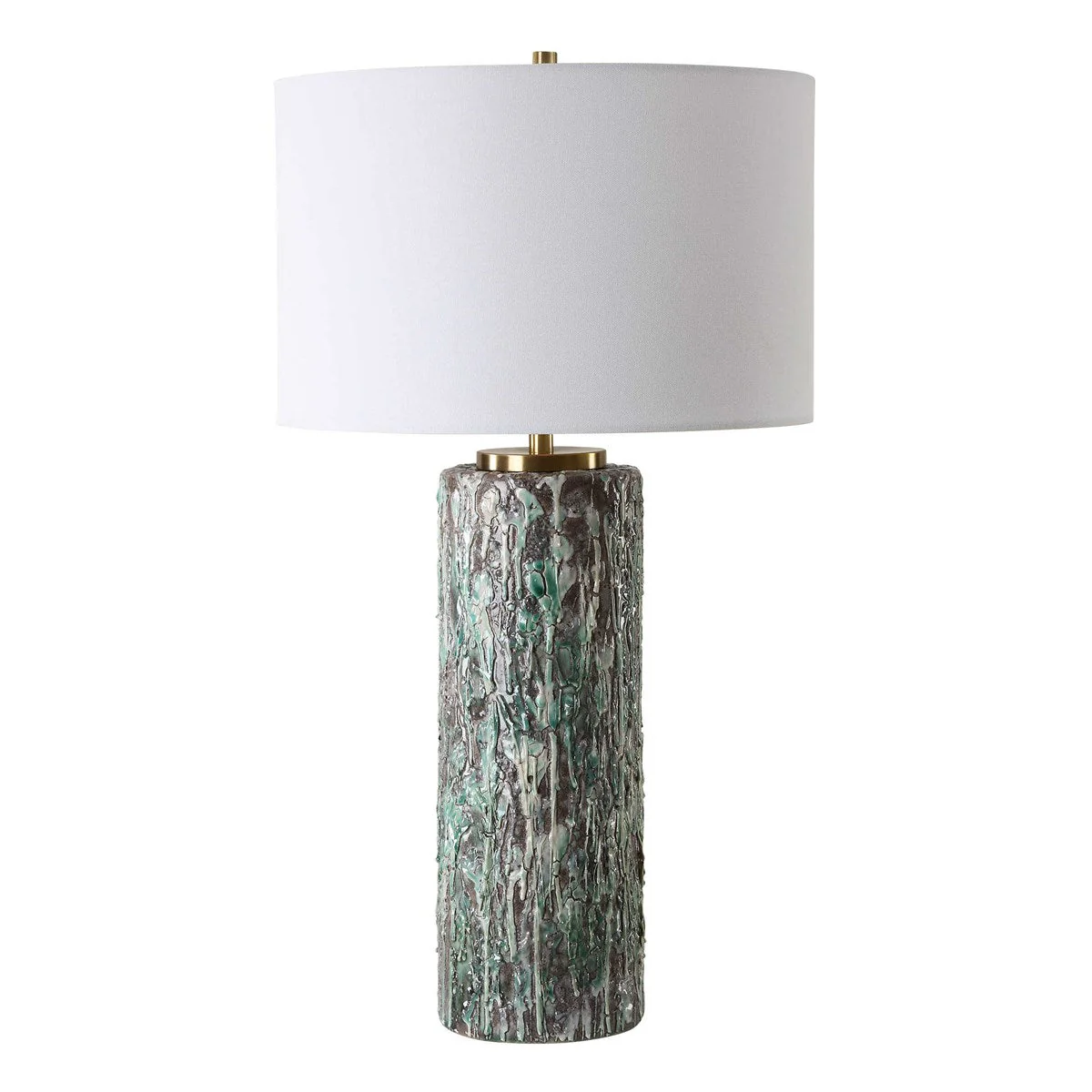 Uttermost Meltdown Ivory and Teal Textured Ceramic Table Lamp With White Linen Shade - Image 3