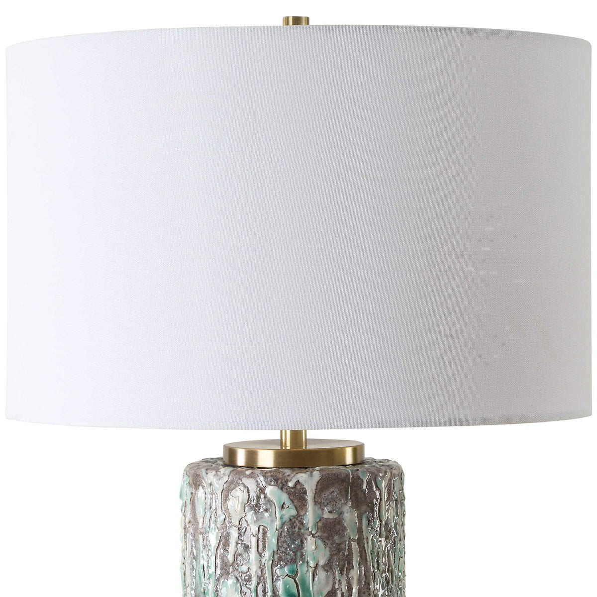 Uttermost Meltdown Ivory and Teal Textured Ceramic Table Lamp With White Linen Shade - Image 4