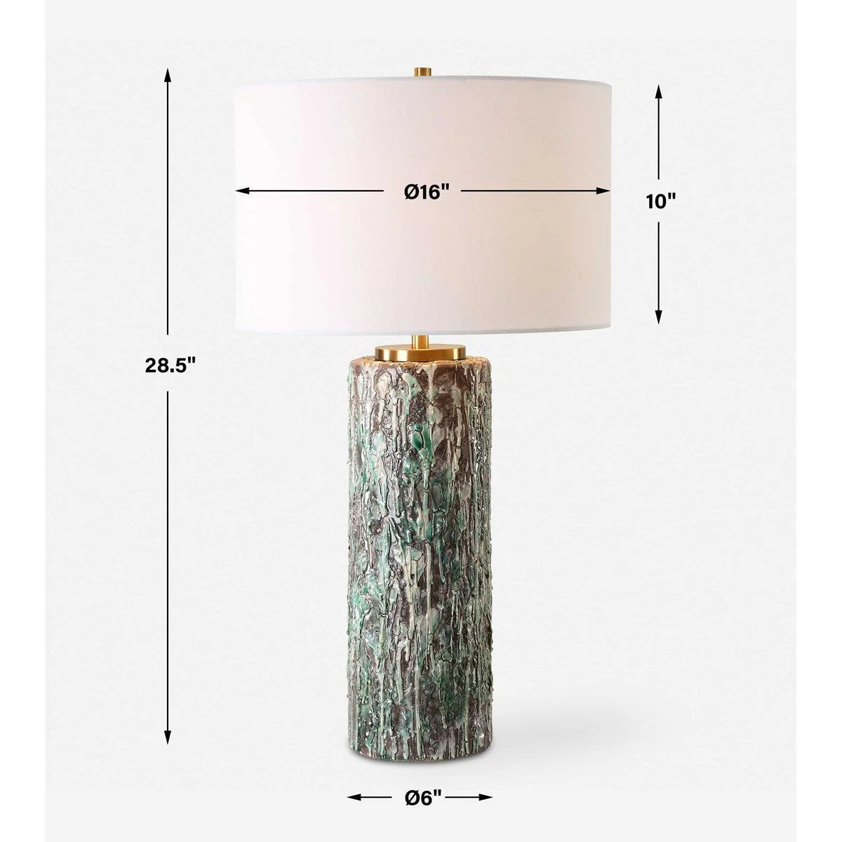 Uttermost Meltdown Ivory and Teal Textured Ceramic Table Lamp With White Linen Shade - Image 7