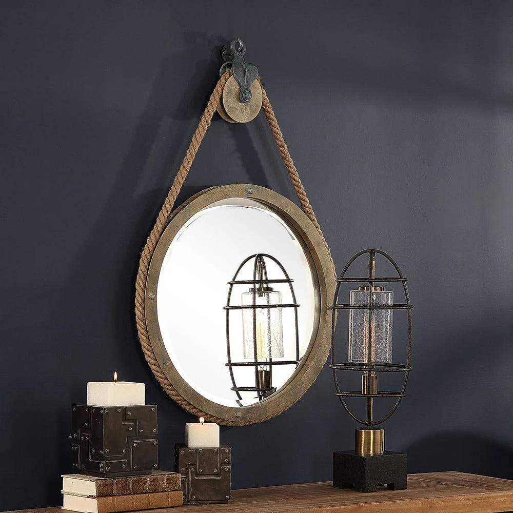 Uttermost Melton Rustic Aged Wood Round Mirror - Image 2