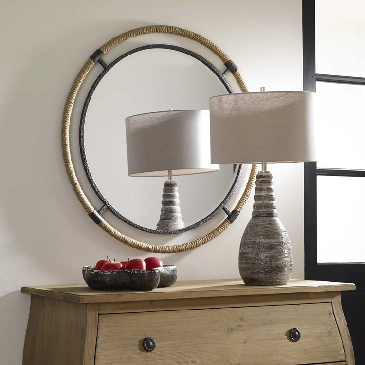 Uttermost Melville Natural Rope and Rust Black Iron Round Mirror - Image 4
