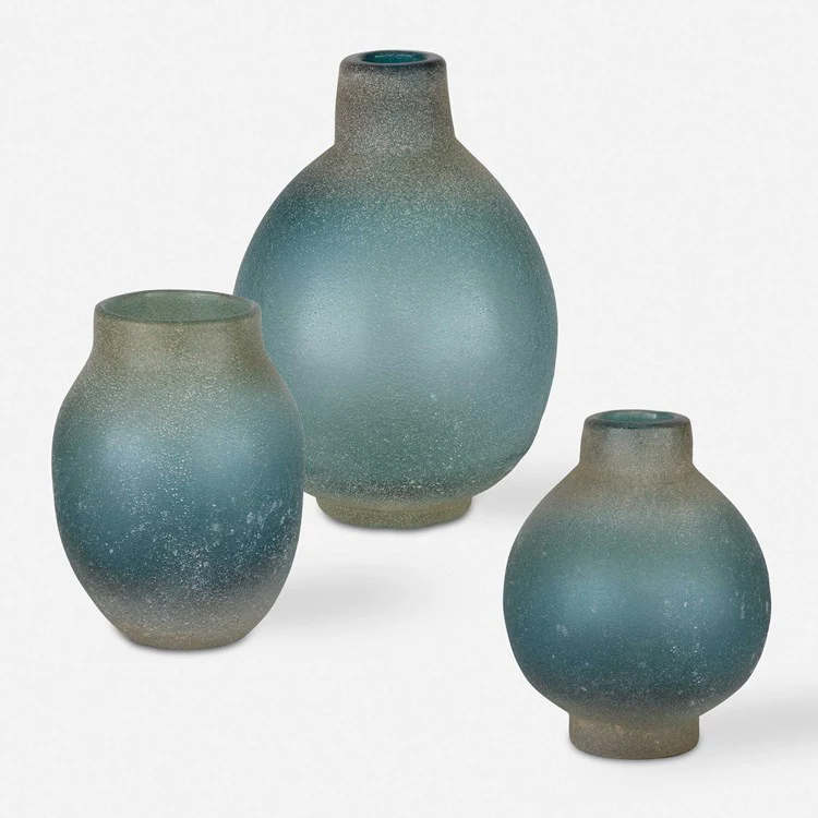 Uttermost Mercede Blue Green Glass Set of 3 Vases - Image 2