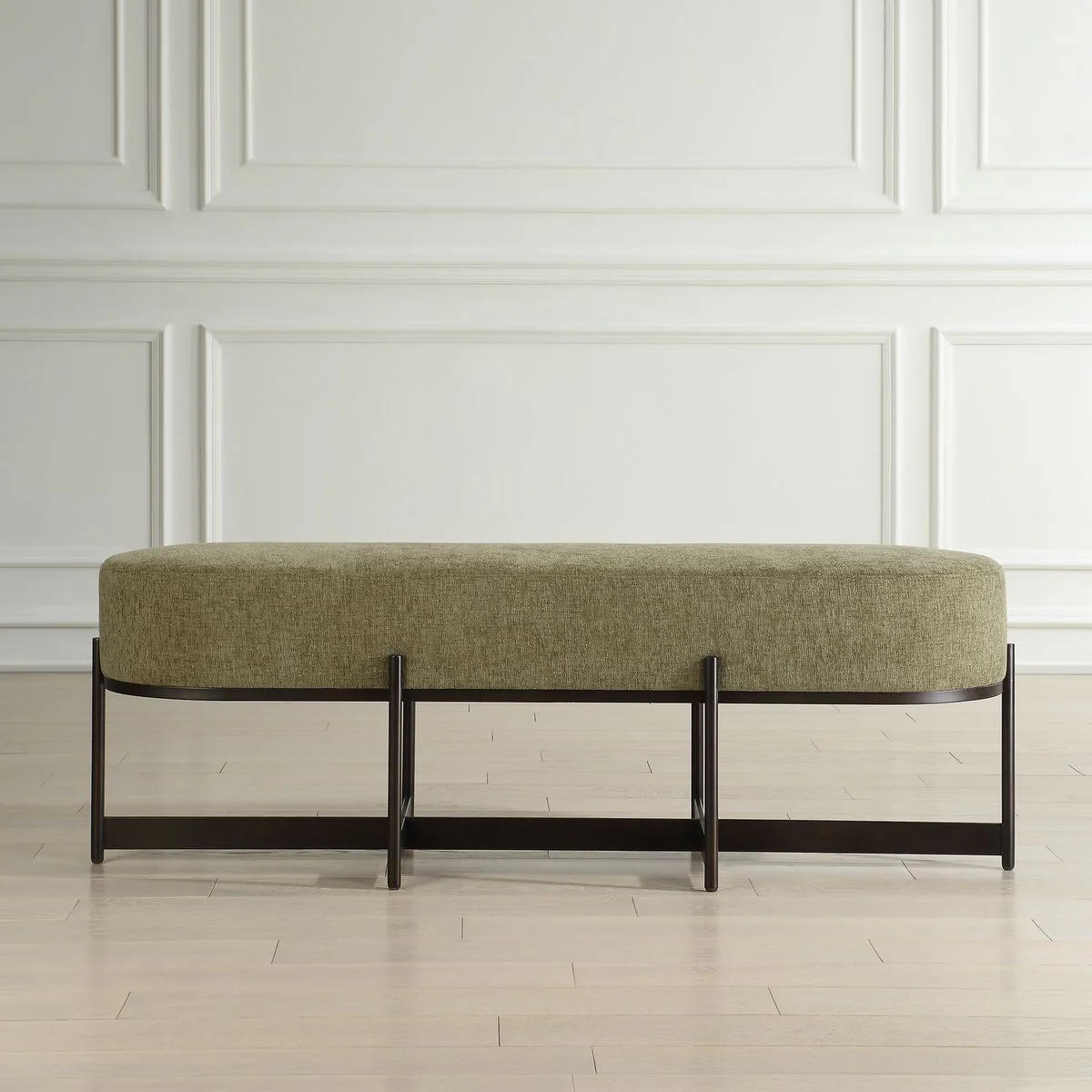Uttermost Merino Moss Green Upholstered Bench With Bronze Iron Frame - Image 2