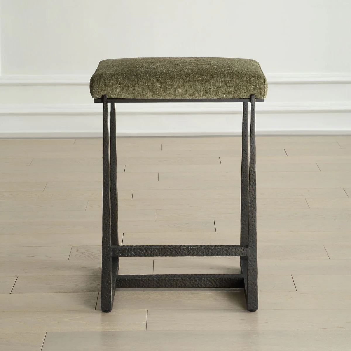 Uttermost Midas Antiqued Bronze Iron Counter Stool With Moss Cushioned Seat - Image 2