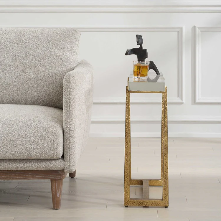 Uttermost Midas Crystal Top With Textured Antique Gold Finish Iron Accent Table - Image 3