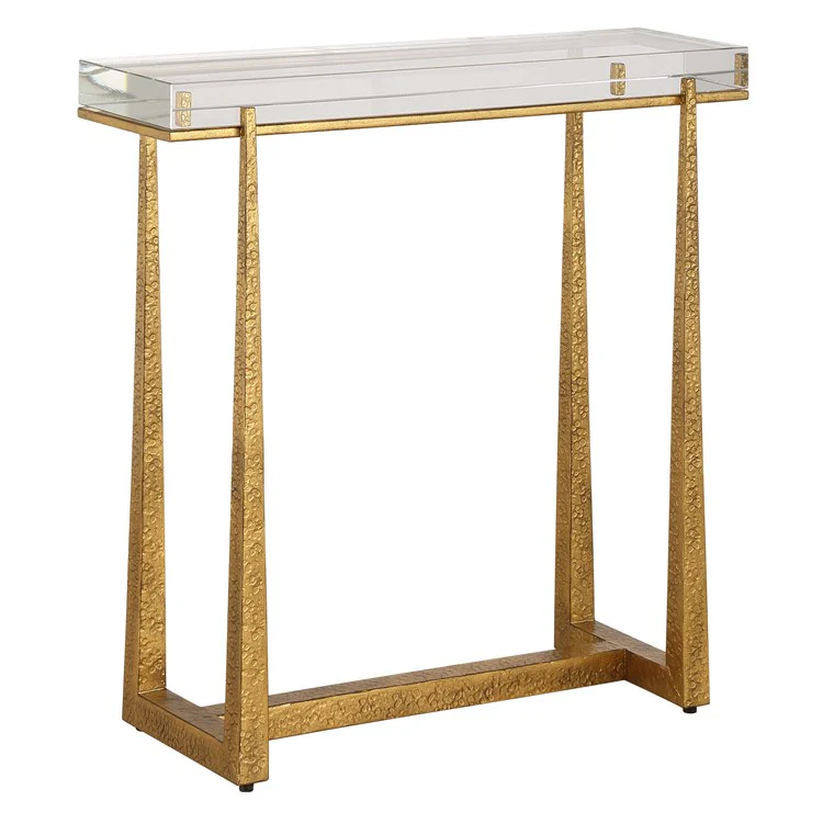 Uttermost Midas Crystal Top With Textured Antique Gold Finish Iron Accent Table - Image 4