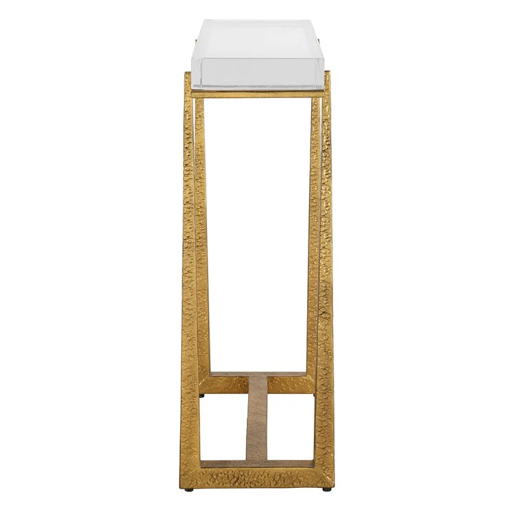 Uttermost Midas Crystal Top With Textured Antique Gold Finish Iron Accent Table - Image 5