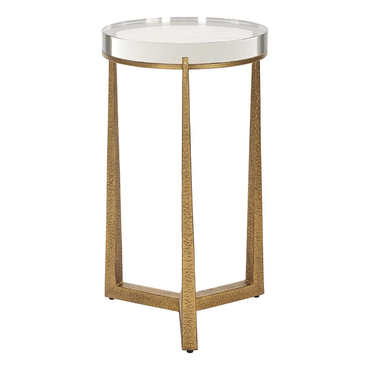 Uttermost Midas Crystal Top With Textured Antique Gold Finish Iron Round Accent Table - Image 4