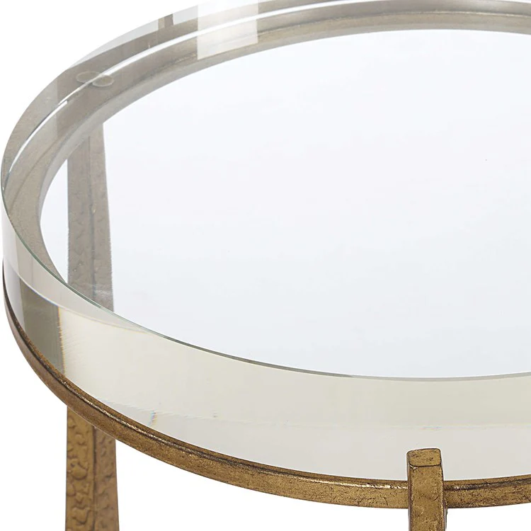 Uttermost Midas Crystal Top With Textured Antique Gold Finish Iron Round Accent Table - Image 5