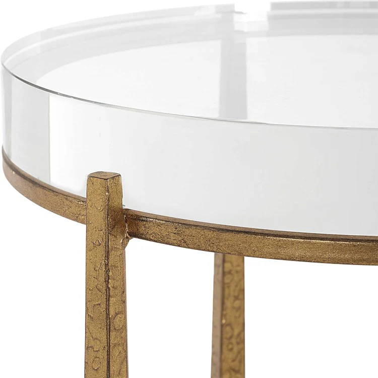 Uttermost Midas Crystal Top With Textured Antique Gold Finish Iron Round Accent Table - Image 6