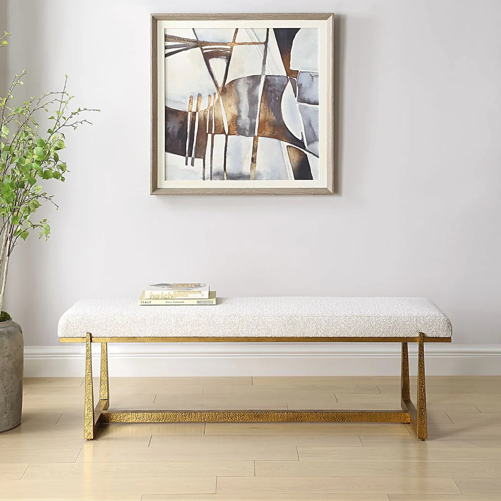 Uttermost Midas Bench With Textured Antique Gold Finish