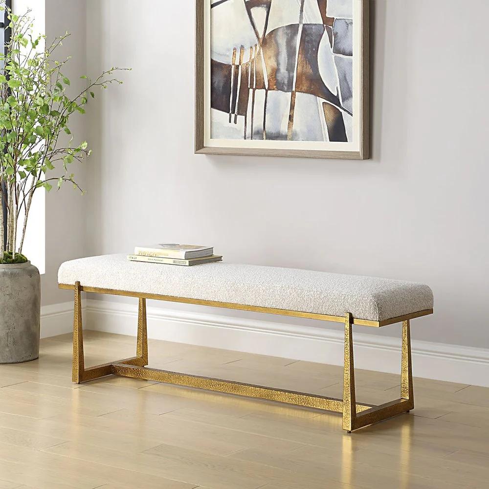 Uttermost Midas Bench With Textured Antique Gold Finish - Image 2