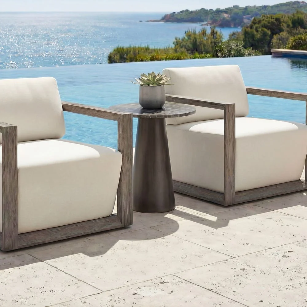 Uttermost Midsummer Titanium Travertine Top Accent Table ~ Indoor & Outdoor Use