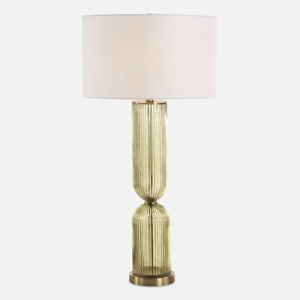 Uttermost Mirah Transparent Olive Glass & Brass-Plated Details Table Lamp - Image 3