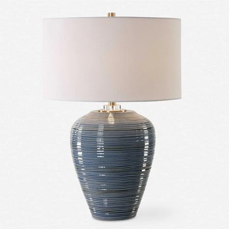 Uttermost Moher Blue Glazed Textured Ceramic Table Lamp With White Linen Shade - Image 2