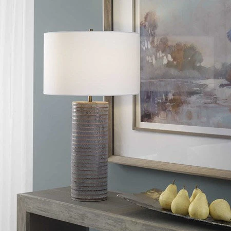 Uttermost Monolith Pewter Gray Table Lamp With White Shade - Image 3