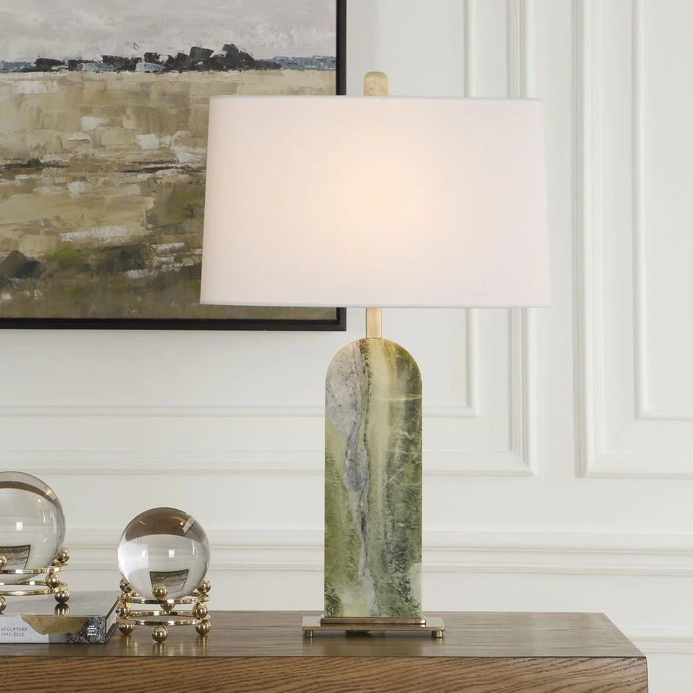 Uttermost Moorea Green Marble Table Lamp With Crisp White Linen Shade