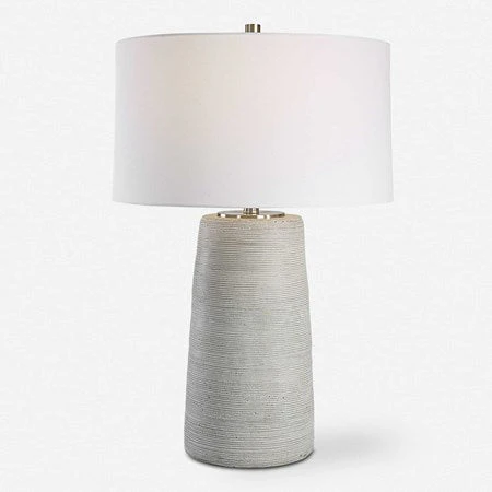 Uttermost Mountainscape Off-White and Gray Ceramic Table Lamp With White Linen Shade - Image 2