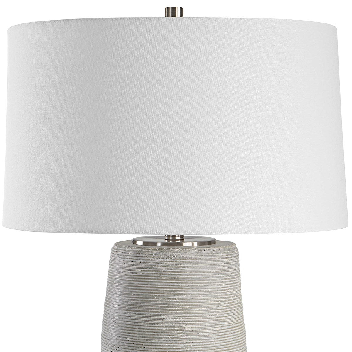 Uttermost Mountainscape Off-White and Gray Ceramic Table Lamp With White Linen Shade - Image 4