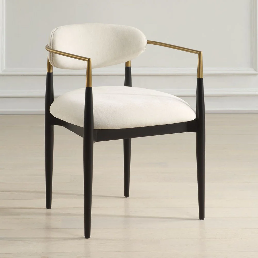 Uttermost Moxie Off-White Velvet Dining Chair With Matte Black Wood and Brushed Brass - Image 2
