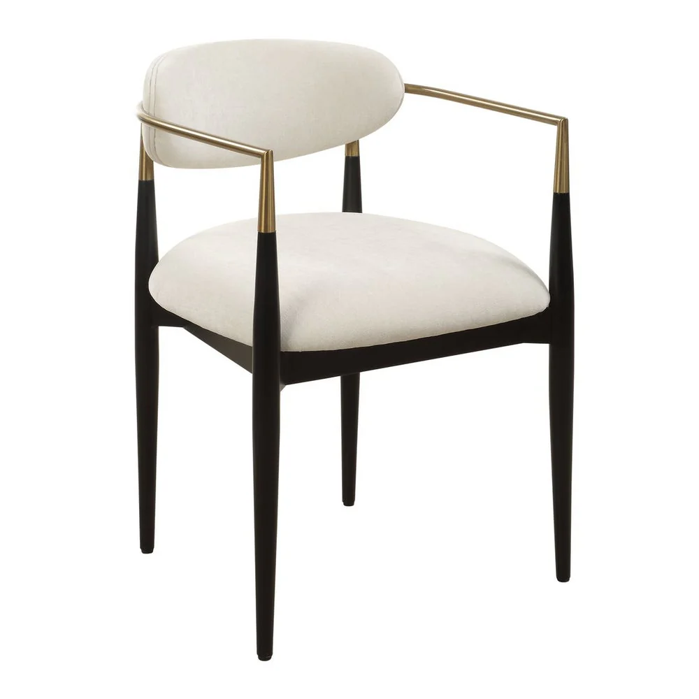 Uttermost Moxie Off-White Velvet Dining Chair With Matte Black Wood and Brushed Brass - Image 4