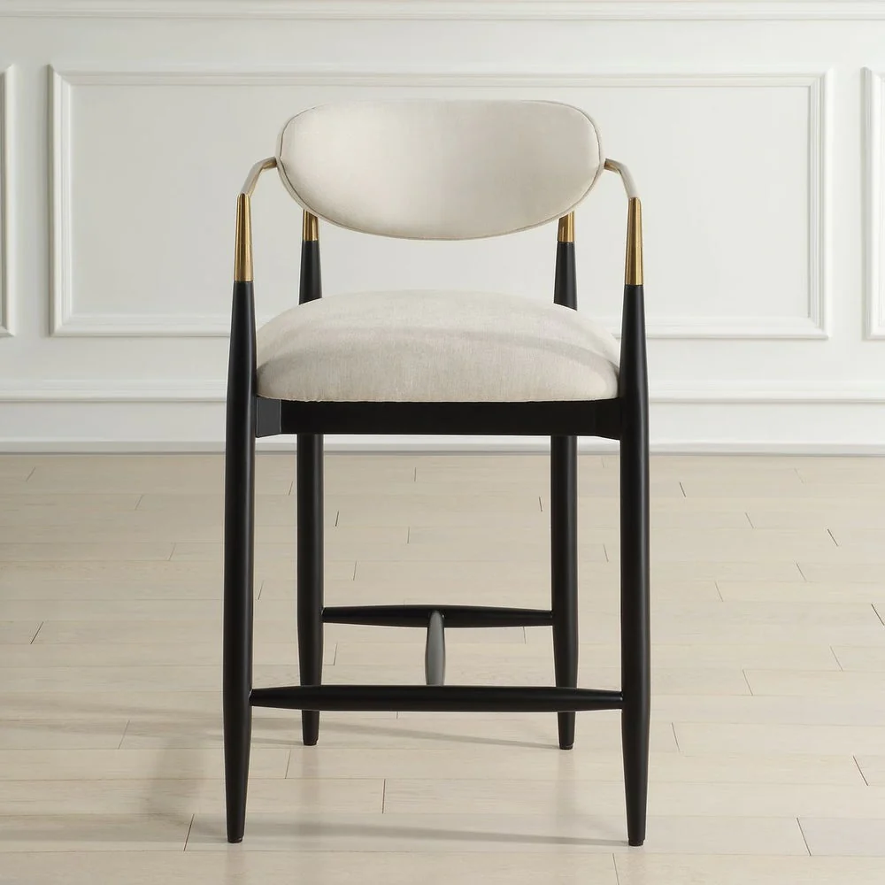 Uttermost Moxie Off-White Velvet Counter Stool With Matte Black Wood and Brushed Brass Frame